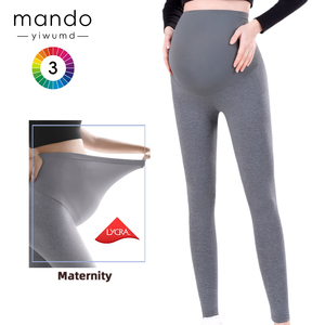 Leggings per donne incinte morbidi comodi come se non indossate niente Leggings premaman in cotone nero grigio - Product Image 1