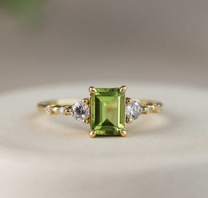 Hecho a mano verde peridoto piedra preciosa 14K chapado en oro anillo octogen peridoto 925 Plata Navidad Año Nuevo anillo regalo - Product Image 1