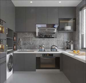 Santopova Customizable Modern Minimalist Kitchen Overall <b>Cabinet</b> Stainless Black White Gray Quartz Stone for Apartment Use - Product Image 1