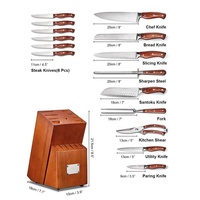 Ensemble de couteaux de cuisine GOODA 16 pièces, acier inoxydable 3Cr13, couteaux à steak, manche en bois Pakka, couteau de chef, Santoku, couteau à pain, certifié CE/LFGB