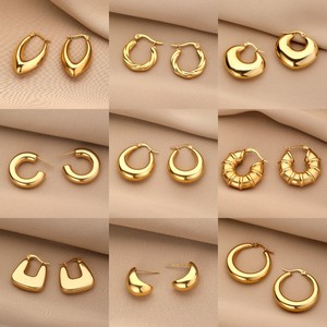Pendientes de Aro en Forma de C, de Acero Inoxidable con Baño de Oro PVD, Resistentes al Agua, para Mujer, Joyería de Moda, Venta al Por Mayor - Product Image 2