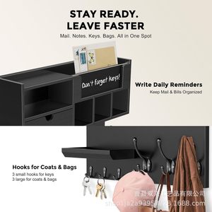 Wall Mounted Mail Key Organizer Blackboard Storage Shelf With <b>Hooks</b> For Entryway Home Organization - Product Image 4
