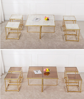 Table basse de style moderne au Design moderne pour hôtel, ensemble d'intérieur avec haut en verre ou en marbre blanc, en acier inoxydable