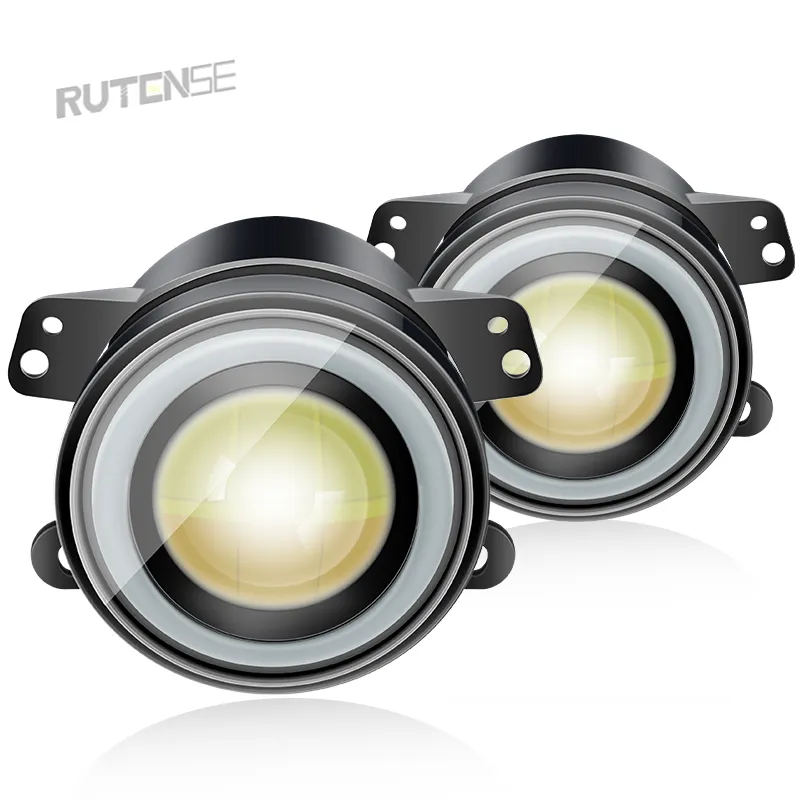 RUTENSE luces LED automáticas de alta calidad, lámpara de coche DRL, luz antiniebla de conducción, faros de doble color 3D Len, bombillas antiniebla redondas de 4 pulgadas