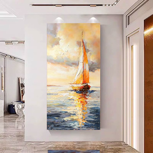 Hand Painted Oil Painting Seascape Sailboat Sunset Wall Art Unframed <b>Canvas</b> Home Decor Entrance Hallway Artwork - Product Image 2