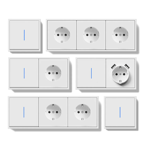MVAVA EU <span class=keywords><strong>Panel</strong></span> de Doble Polo y 3 Vías para PC, Textura Mate, Sensación de Piel, Tomas Eléctricas, Puertos USB, Botón Pulsador Grande, Luz de Pared - Product Image 1