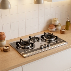 Cuisinière à <span class=keywords><strong>gaz</strong></span> encastrable 3 brûleurs en acier inoxydable pour usage domestique, compatible GPL – Approvisionnement direct usine - Product Image 1