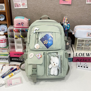 Korean Style Cute Girls <b>Backpack</b> 18 In Large Capacity <b>Lightweight</b> School Education Solid Color With Interior Zipper Pocket - Product Image 3