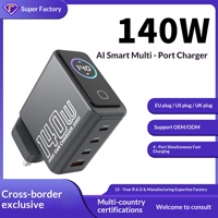 Chargeur GaN AI 140W avec écran numérique, adaptateur de charge rapide pour iPhone, type C/USB-C PD 110V US/EU/UK, charge intelligente