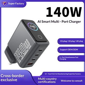 Caricatore GaN AI da 140W con Display Digitale, Adattatore Super Veloce per <span class=keywords><strong>iPhone</strong></span>, Tipo <span class=keywords><strong>C</strong></span>/USB-<span class=keywords><strong>C</strong></span> PD 110V US/EU/UK, Ricarica Intelligente - Product Image 5