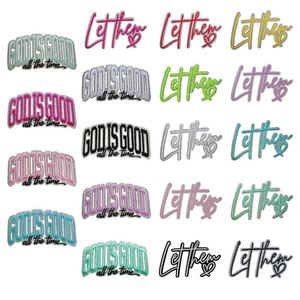 Nouveau patch thermocollant brodé 3D avec bordure argentée scintillante, couleur Morandi, motif 'God Is Good Let Them', pour la décoration de vêtements et de sacs - Product Image 1