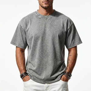 Camiseta de algodón puro de manga corta para <span class=keywords><strong>hombre</strong></span>, estilo americano, holgada, transpirable, vintage, lavada y desgastada, 200G, venta al por mayor transfronteriza - Product Image 2