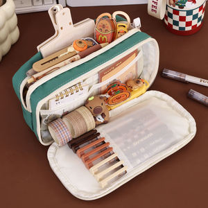 Organisateur de fournitures scolaires grande capacité pour enfants Retour à l'école Trousse à crayons mignonne en toile - Product Image 5