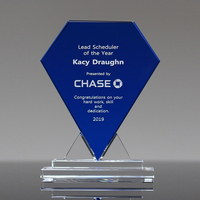 Trophée en cristal bleu loyaux en forme de diamants plats pour les récompenses pour le travail acharné