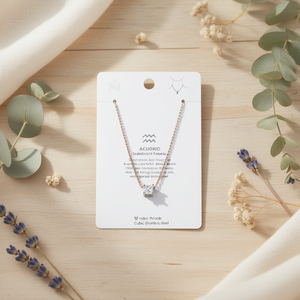 Collana Zodiacale Acuario in Acciaio Inossidabile con Ciondolo in Zirconia Cubica per Donne - Product Image 2