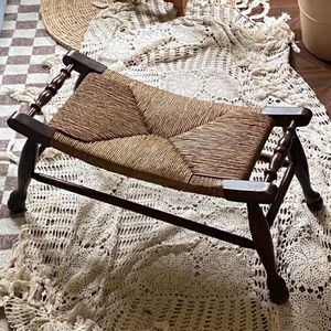 <b>Rattan</b> <b>Stool</b> Solid Wood Rectangle Black Walnut Color Bedroom Entryway Storage Minimalist Chair Adult Use - Product Image 2