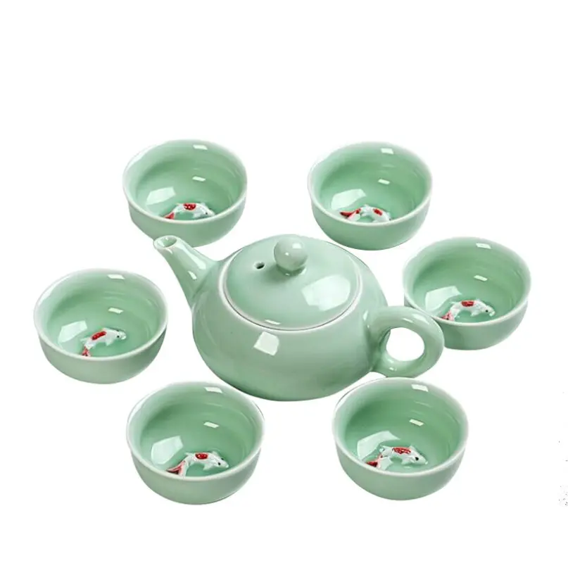 Peixe barato Design Chá De Porcelana Conjunto De Um Estilo Chinês Mini Bule De Cerâmica Com Seis Copos