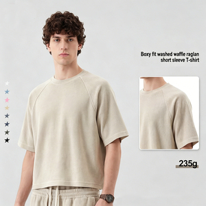 <span class=keywords><strong>T</strong></span>-<span class=keywords><strong>shirt</strong></span> Premium en Coton Gaufré Vintage pour <span class=keywords><strong>Homme</strong></span>, Coupe Boxy à Manches Raglan – Essentiel Quotidien Décontracté - Product Image 2