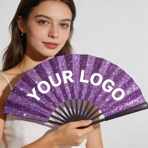 Abanico de Mano Plegable de Tela Personalizado Promocional al por Mayor, Abanico de Mano de Plástico con Logotipo Impreso para Bodas - Product Image 1