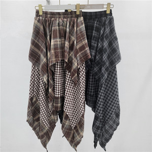 <span class=keywords><strong>Jupe</strong></span> plissée trapèze taille haute mi-longue <span class=keywords><strong>gris</strong></span> style rétro à carreaux irréguliers, anti-plis, pour femme, idéale pour le streetwear - Product Image 1