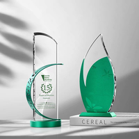Prix d'entreprise personnalisés Souvenirs d'événement annuel Trophées de cristal de glaçure colorée de feuille verte Style vert Trophée de glaçure colorée