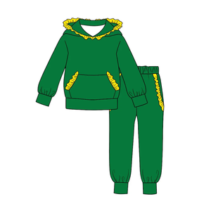 Conjunto de Ropa Infantil al por Mayor para Otoño, Colores Sólidos, con Volantes, Manga Larga y Pantalones Largos para Niñas - Product Image 4