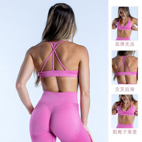 Soutien-gorge de sport personnalisé pour femme avec logo, coussinets amovibles, respirant, maintien moyen, contrôle du ventre, bretelles croisées, Spandex/Nylon
