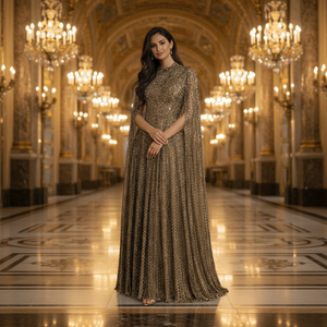 فستان سهرة فاخر بأكمام طويلة مزين بالخرز على شكل حورية البحر مع كريستال وزهور لحفلات السهرة - Product Image 1