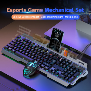 Set di Tastiera <span class=keywords><strong>e</strong></span> <span class=keywords><strong>Mouse</strong></span> da <span class=keywords><strong>Gaming</strong></span> Cablati Personalizzati con Supporto per Telefono, Piastra in Metallo, USB per Computer, 104 Tasti con Retroilluminazione LED - Product Image 2