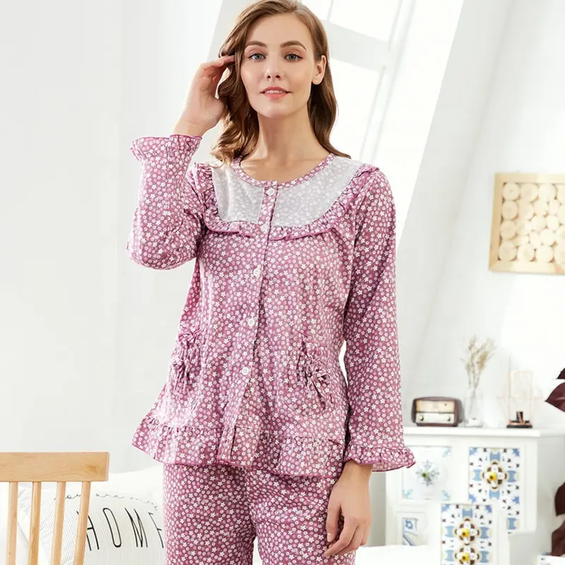 Conjunto de ropa de dormir de manga larga para mujer, ropa de casa rosa, proveedor de China