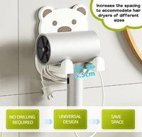 Support mural adhésif sans perçage pour sèche-cheveux, organisateur de rangement pour armoire, accessoires de salle de bain mignons, vente en gros Ningbo