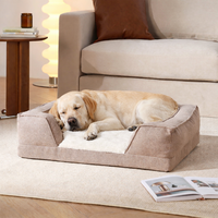 Lit pour chien orthopédique en mousse à mémoire de forme, gris, personnalisé, en peluche, non masticable, rectangulaire, avec 4 oreillers latéraux
