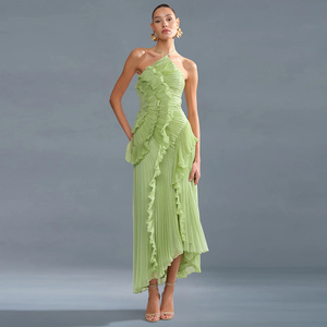 <span class=keywords><strong>Robe</strong></span> <span class=keywords><strong>longue</strong></span> <span class=keywords><strong>d</strong></span>'été sans manches pour femme, style européen, <span class=keywords><strong>d</strong></span>écontractée, avec fente, volants, bretelles plissées et col licou, coupe trapèze - Product Image 2