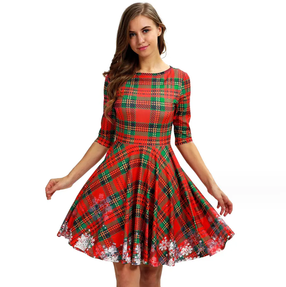 क्रिसमस श्रृंखला कपड़े गर्म शैली डिजिटल प्रिंटिंग महिलाओं के दर्जी पोशाक बहुमुखी फैशन-लाइन स्कर्ट गर्म बिक्री