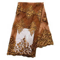 Tissu en dentelle africaine vintage en gros, tissu en dentelle brodé en tulle et maille à fleurs kaki pour robes de mariée