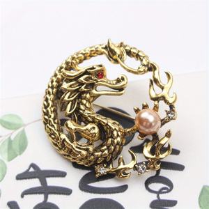 Broche Dragon du Zodiaque Domdomous de style chinois vintage, tendance et originale, pour hommes et femmes, accessoire de costume et de col. - Product Image 5
