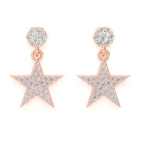 Boucles d'oreilles pendantes en or rose 14K VVS Moissanite avec diamant design étoile personnalisé Boucles d'oreilles hip-hop glacées pour femmes - Product Image 2