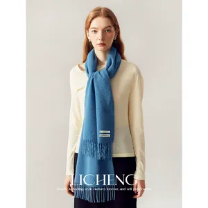 Custom Embroidered Logo Ladies Winter <strong>Wool</strong> Scarf Stoles Solid Color Tassel Woven Pure <strong>Wool</strong> <strong>Shawls</strong> Poncho <strong>100</strong>% <strong>Wool</strong> - Product Image 1