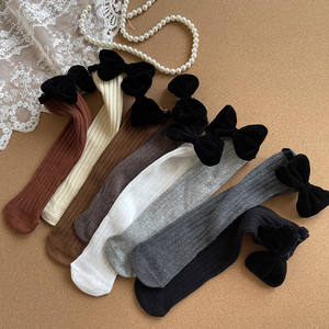 Bebek kızlar diz üstü çorap siyah beyaz yay kore Lolita Stocking tatlı prenses çocuklar bebek dantel uzun tüp çorap için 1-13 yıl - Product Image 2