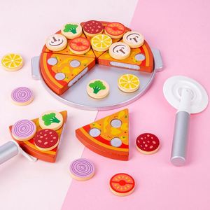 Jouet de cuisine pour filles, pizza à découper avec garnitures amovibles, en bois, pour jeu d'imitation pour enfants - Product Image 3