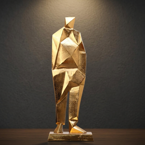 22.86x12.7x63.5cm Golden Geometric Human Figure Aluminium Sculpture Handmade Modern Artistic Eco-Friendly Durable Tabletop <b>Decor</b> - Product Image 3
