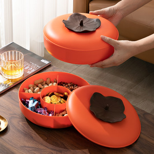 Modern Persimmon Fruit Box Round Snack Plate With Lid For Coffee Table Home Use Candy Nut Storage Organizer - Product Image 1