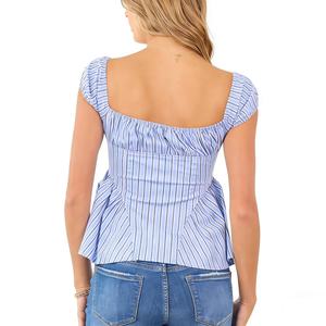 Nuevo Top Casual Tejido Transpirable con Rayas, Manga Abullonada, Cierre de Gancho y Ojal, Efecto Moldeador de Cintura OEM - Product Image 2