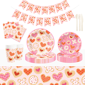 DAMAI - Juego de Vajilla Desechable de Papel con Diseño de San Valentín, Platos, Servilletas y Vasos con Forma de Corazón para Fiestas de Boda - Product Image 1