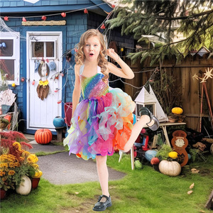 Costume d'Halloween pour enfants sur mesure OEM, robe de princesse à paillettes en spirale double couche pour filles, tenue de scène - Product Image 1