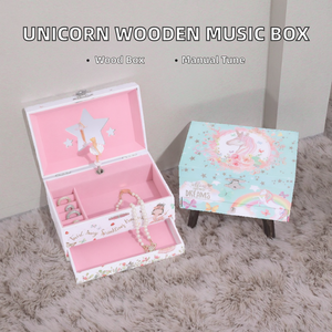 Boîte à bijoux musicale ballerine imprimée licorne arc-en-ciel avec miroir intégré, organiseur de bijoux pour cadeau d'anniversaire ou de fêtes pour enfant - Product Image 2