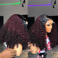 Grosir rambut palsu Bob keriting digambar ganda, Wig rambut manusia selaras kutikula perawan mentah, Wig depan renda tanpa lem 13x4 untuk wanita warna hitam