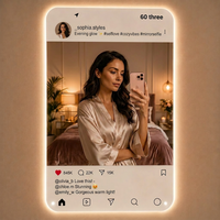 Miroir LED personnalisé pour selfies, style réseaux sociaux, intensité réglable, sans cadre, IP44, néon lumineux pour événements et décoration de magasins