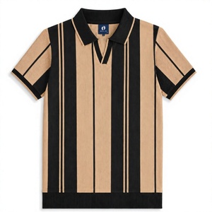 เสื้อเชิ้ตแขนสั้นลำลองผู้ชายลายทางสไตล์วินเทจ ผ้าถัก ระบายอากาศได้ดี ผลิตจากโพลีเอสเตอร์/คอตตอน พร้อมโลโก้ด้านหน้า - Product Image 1