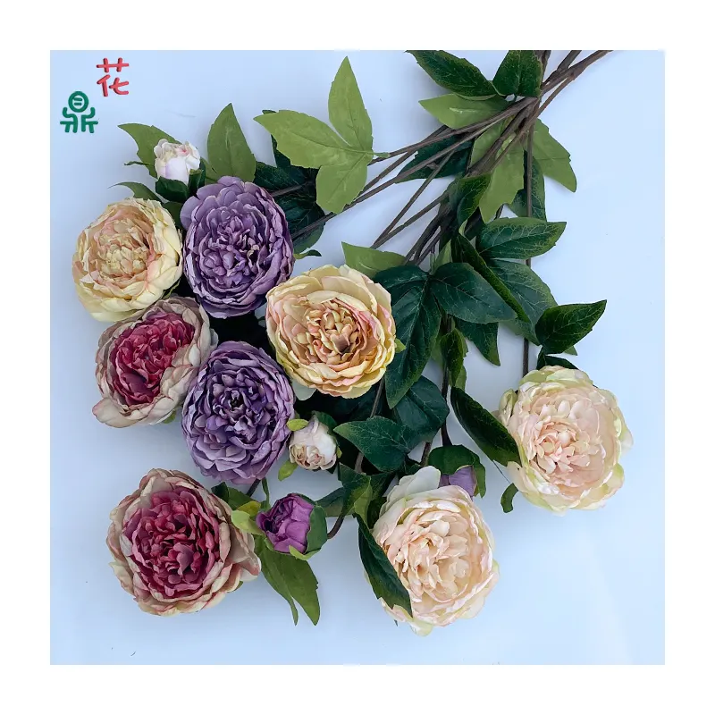 3 пиона с обожженными краями украшения для дома Искусственные цветы свадебные цветочные композиции шелковые цветы